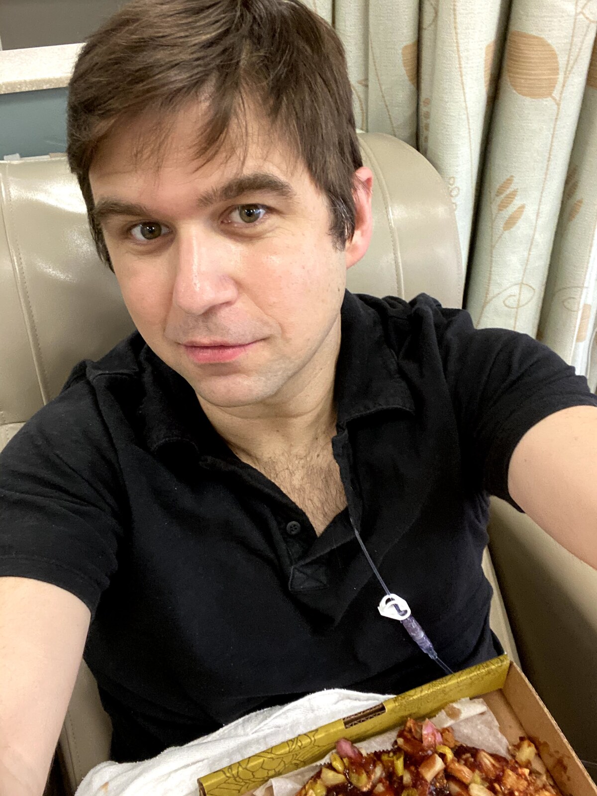 Clay Collins at his second chemo treatment, hair still intact